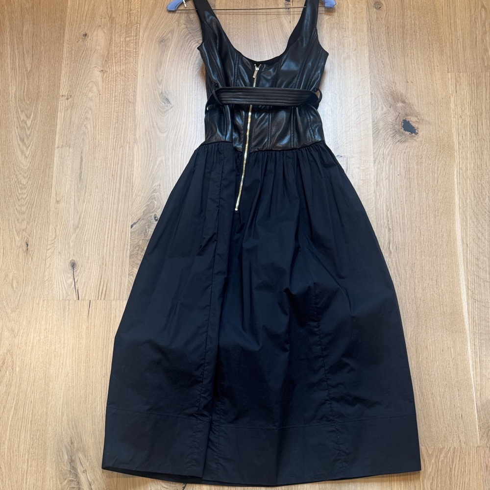 Black Sleeveless Midi Dress with Faux-Leather Bodice and Waist Tie Hale House - Picture 4 of 6